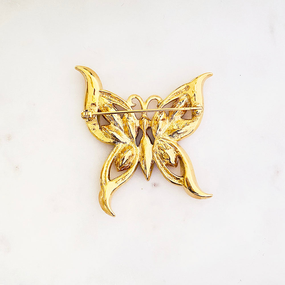 80's Gold Tone Pastel Butterfly Brooch