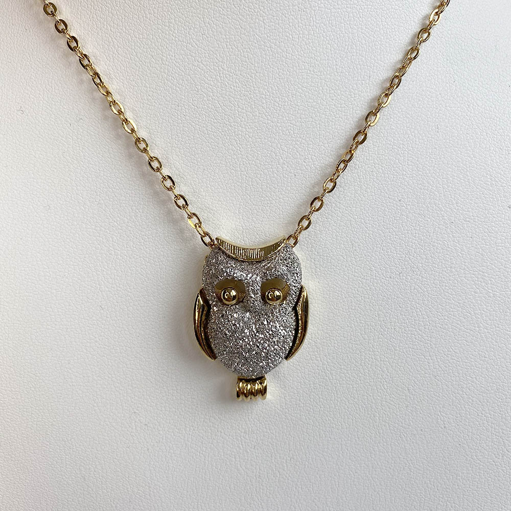 Vintage 80's Jonette Jewelry Silver & Gold Tone Owl Necklace