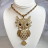 Vintage 70's Statement Owl Gold Tone Necklace
