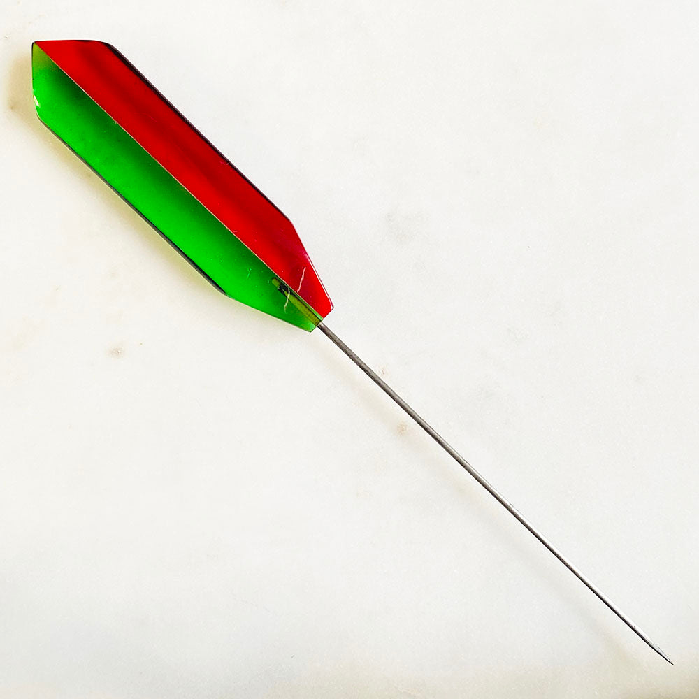 40's Lucite Red & Green Hat Pin