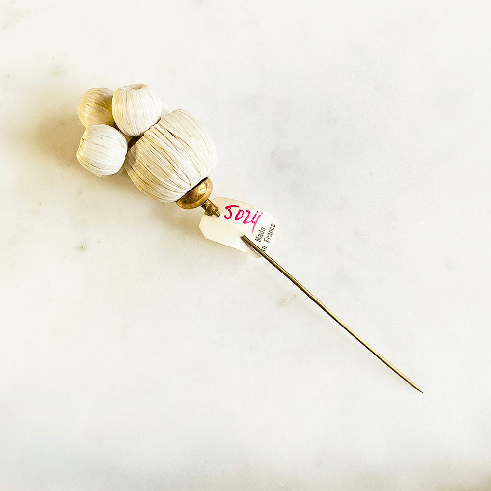 40's Raffia Wrapped Off White Ball Nest Hat Pin