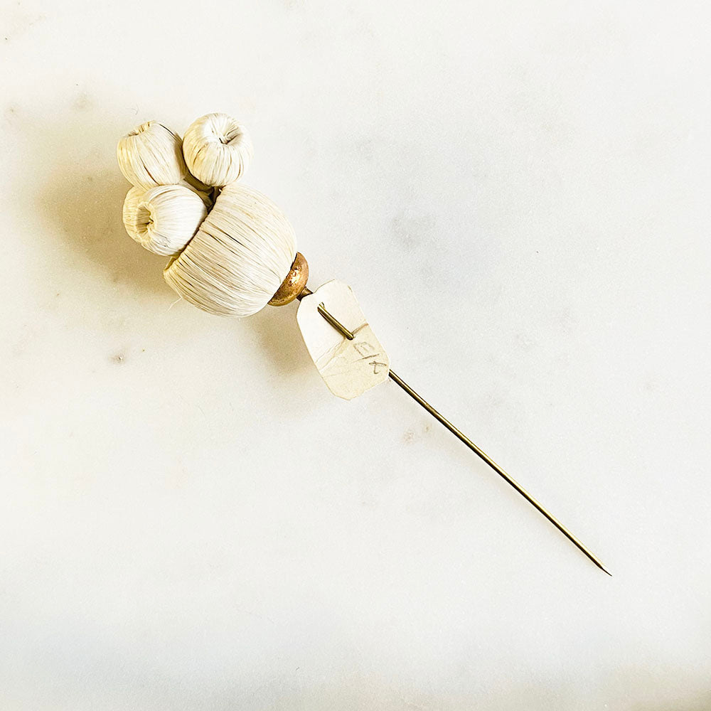 40's Raffia Wrapped Off White Ball Nest Hat Pin