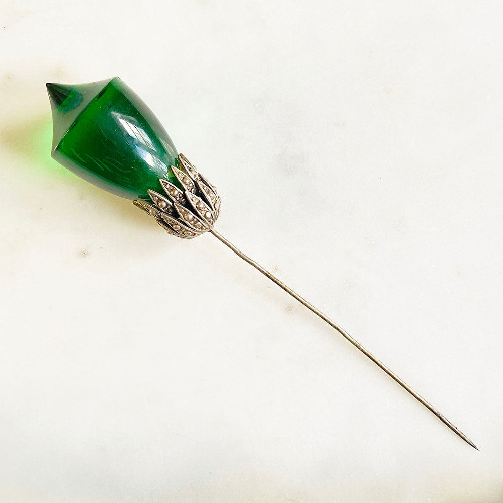 40's Lucite Green Stopper Hat Pin