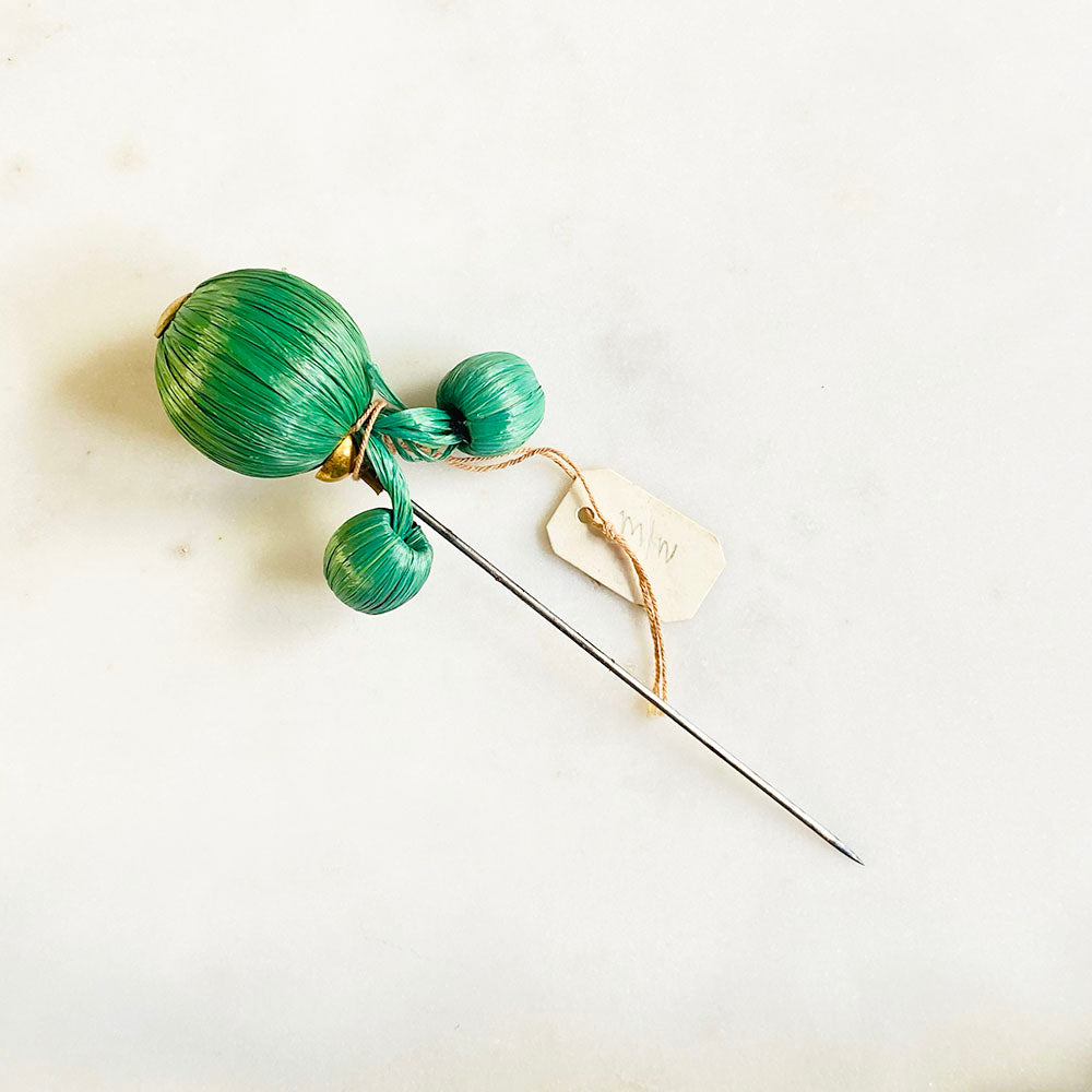 40's Raffia Wrapped Green Squid Hat Pin