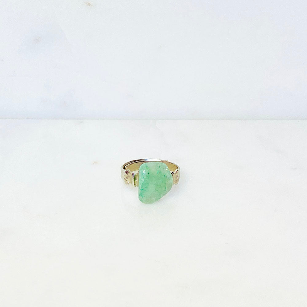 80's Silver Tone Faux Jade Adjustable Ring