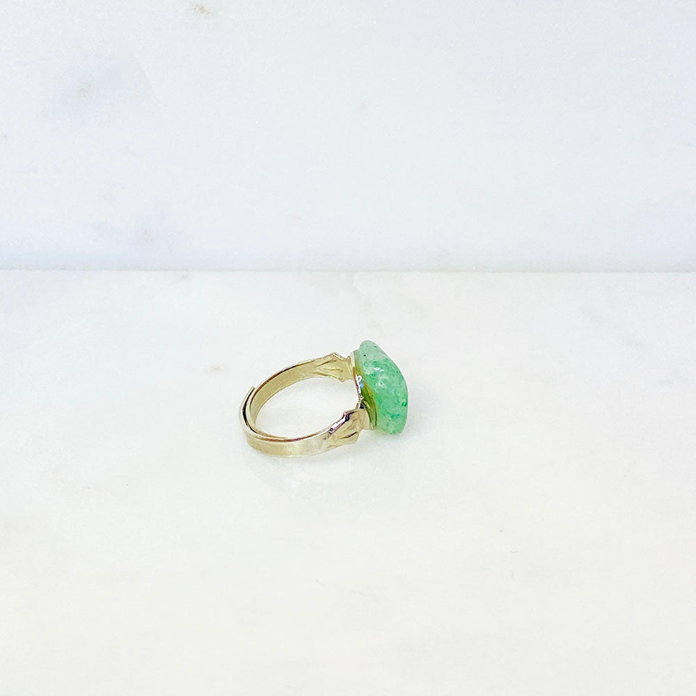 80's Silver Tone Faux Jade Adjustable Ring
